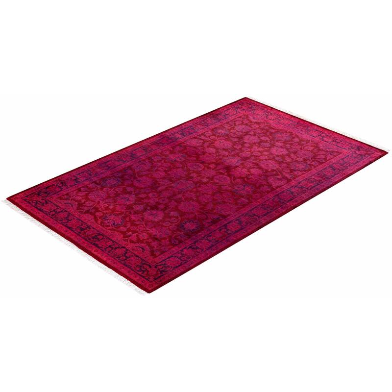 Overton Hand Knotted Wool Vintage Inspired Modern Contemporary Overdyed Pink Area Rug - 3' 1" x 5' 2"