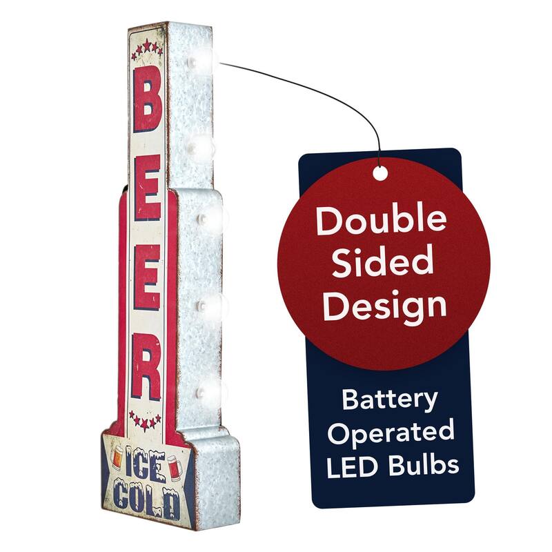 Metal LED Ice Cold Beer Marquee Wall Sign - 28" x 9" x 3"