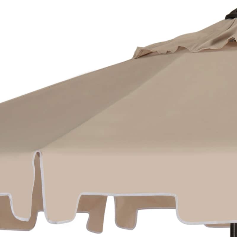 SAFAVIEH Sinica Aluminum Tilt And Crank 9-Foot Crank Market Patio Umbrella with Flap