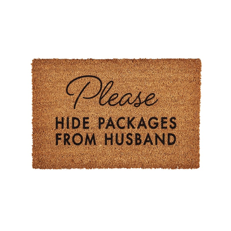 "Please Hide Packages from Husband" Coir Door Mat