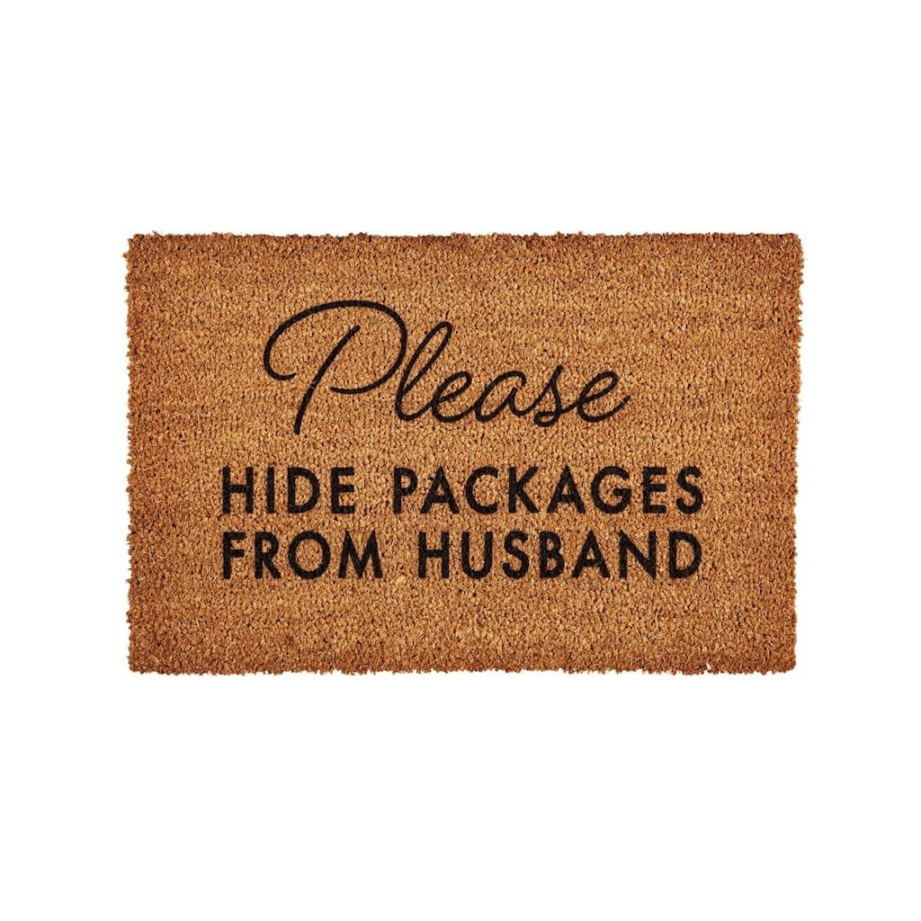 "Please Hide Packages from Husband" Coir Door Mat