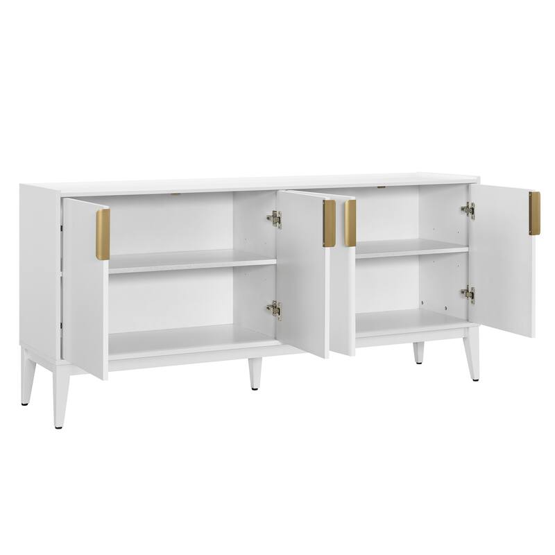 Modern Glossy Wooden Side Cabinet Storage Buffet Cabinet Accent Sideboard with Gold Auminum Handle and Adjustable Shelves