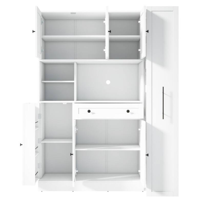 Large Kitchen Pantry Storage Cabinet Cupboard, Buffet with Hutch and Pull-Out Side Cabinet for Enhanced Kitchen Organization