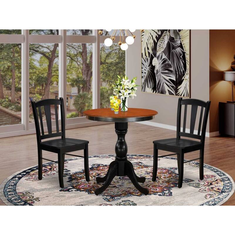 3-Piece Black and Cherry Finish Solid Wood Top - Round Dining Room Set - Seats 4