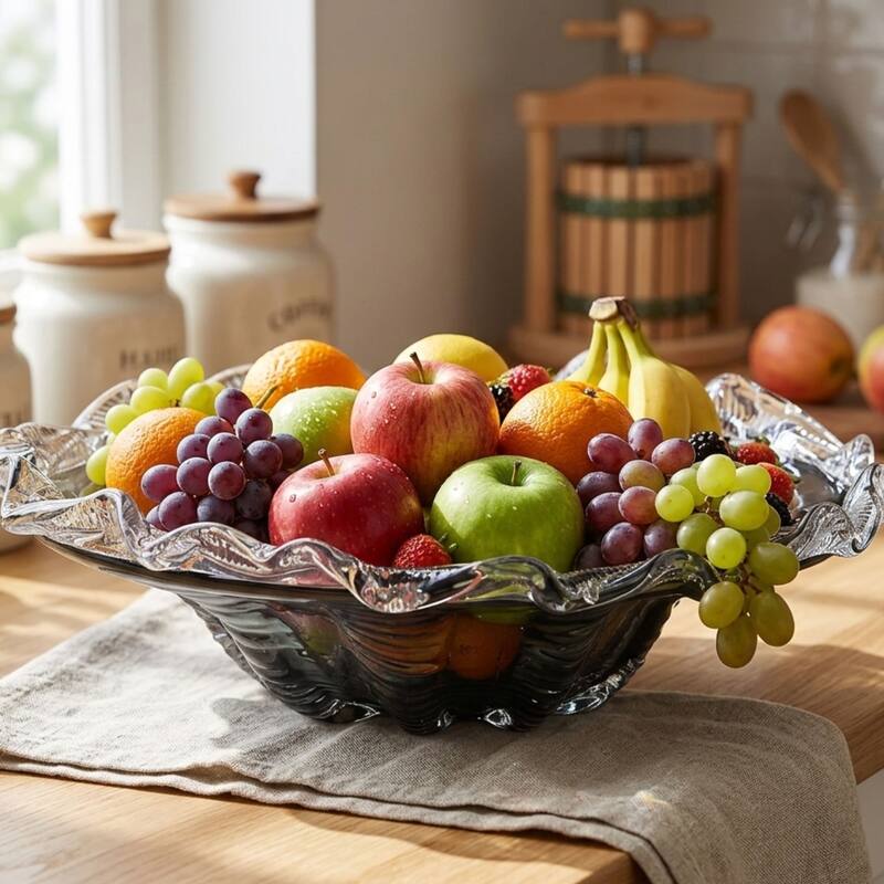 Aria Home Cascade Petal Platter Scalloped Edge Glass Decorative Bowl