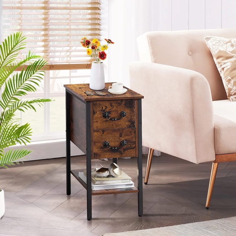 VECELO Modern Nightstands Set of 2, End Tables, Narrow Side Table with Drawers, Nightstand for Small Spaces