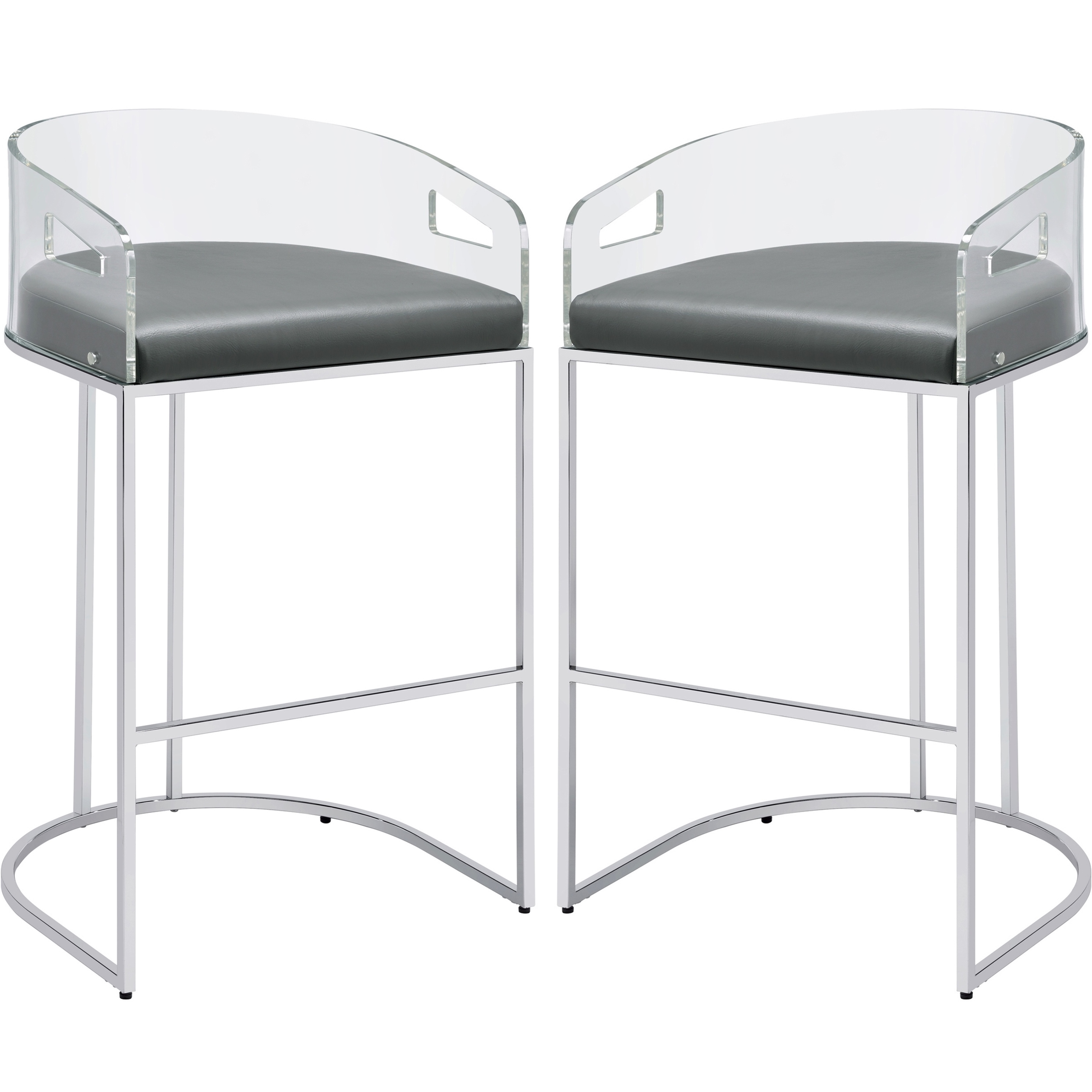 Modern Clear Acrylic with Grey Leatherette Upholstery Bar Stools Set of 2