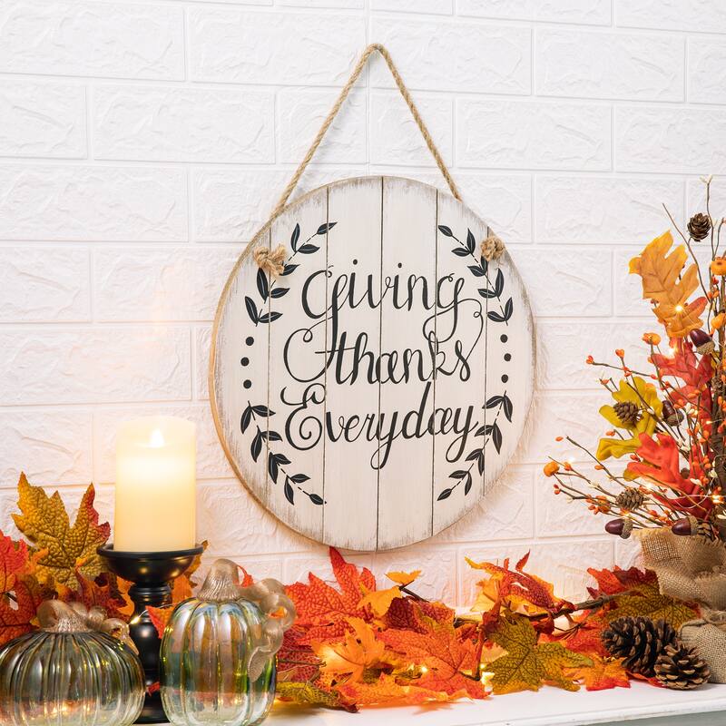 Glitzhome 15"D Wooden Thanksgiving Word Sign Wall Decor