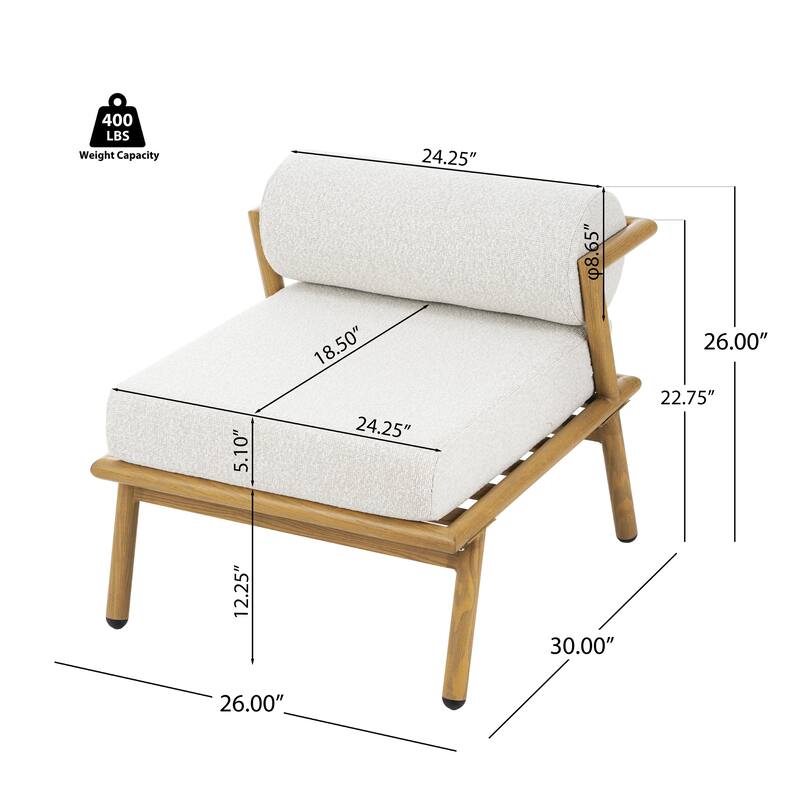 Roomfitters La Fiora Outdoor Iron Armless Club Chairs with Teak Finish and Off White Cushions, Set of 2 - Set of 2