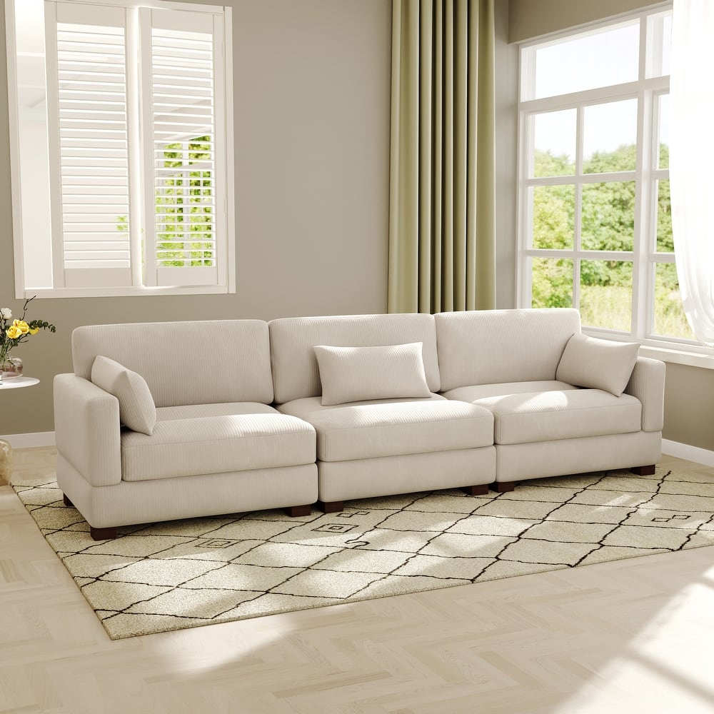Modern 3-Piece Corduroy Sectional Sofa 3 Seater Sofa For Living Room