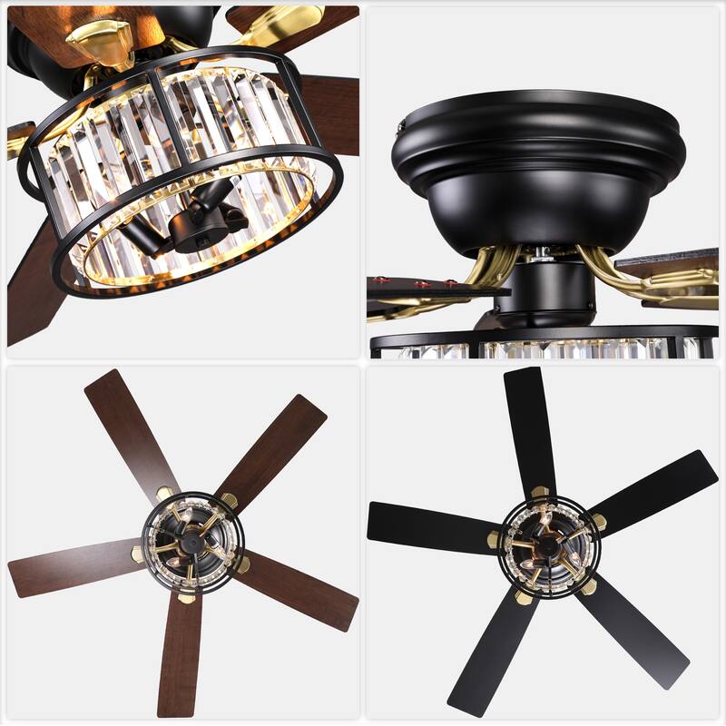 Bella Depot 52" Modern Flush Mount Ceiling Fan with Light and Remote Control 6-speed Glass Caged Shade - 52 Inches