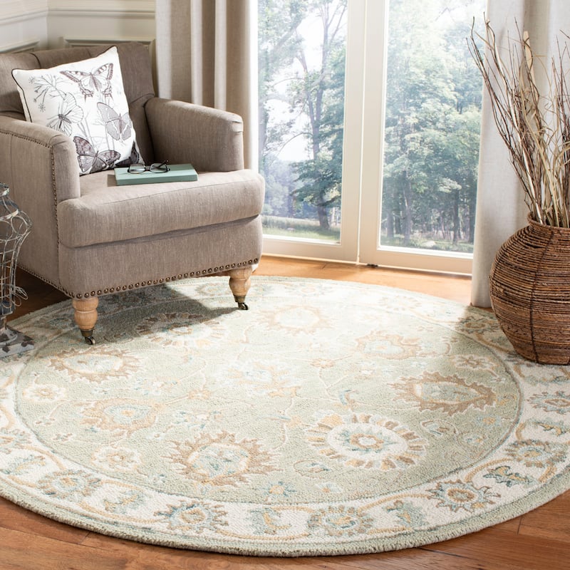 SAFAVIEH Handmade Blossom Riki Modern Floral Wool Rug - 6' Round - Sage/Ivory