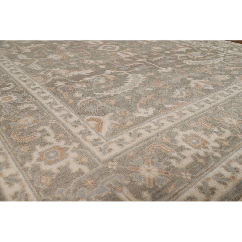 Transitional Floral Oushak Style Area Rug Handmade Wool Carpet - 7'11" x 10'1"