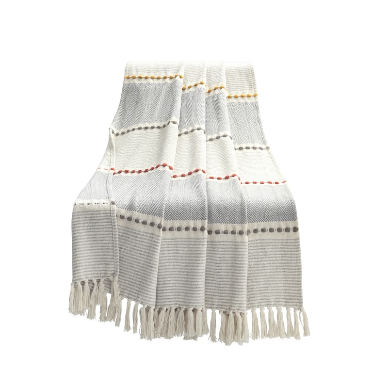 Lush Decor Herringbone Stripe Yarn Dyed Cotton Woven Tassel Throw Blanket