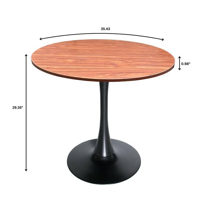 Bristol Mid-Century Modern Round Dining Table for 4 with MDF Top and Sleek Black Iron Base for Kitchen & Dining Room