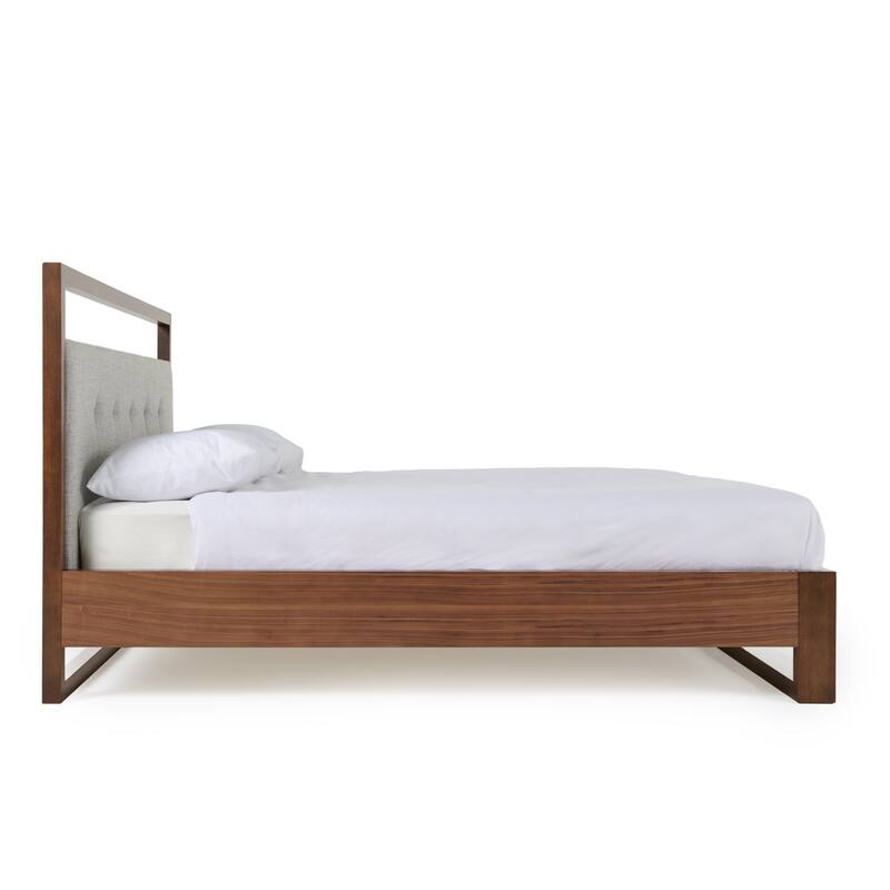 Cear Queen Size Bed, Gray Tufted Panel Headboard with Cutout, Gray Brown
