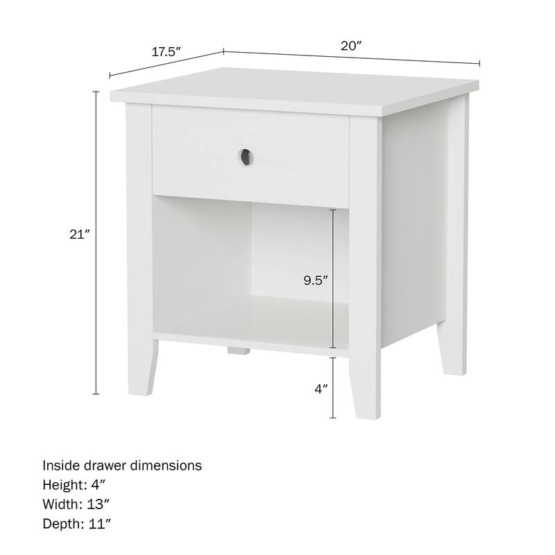Lavish Home End Table with Drawer and Shelf, White