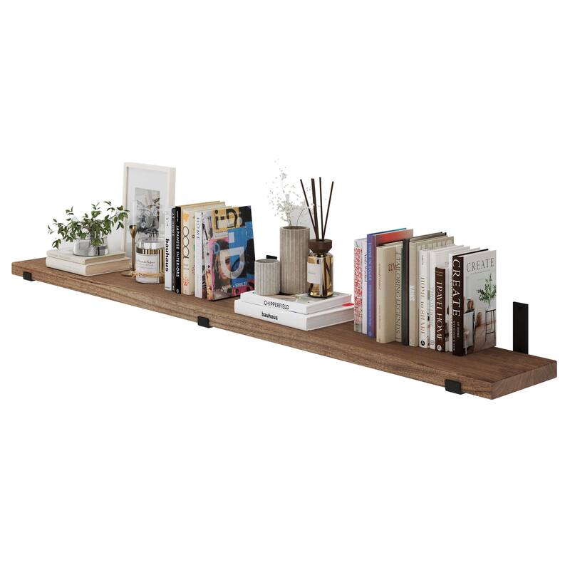 Wallniture Forte Wood Board 72" Long, 9.25'' Deep, 1.5" Thick, Floating Bookshelf for Wall, Hanging Shelf Living Room Decor, 1Pc
