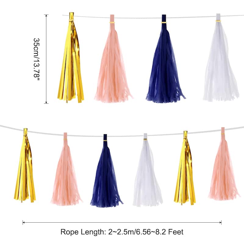20Pcs Tassel Garland Banner with Rope - Dark Blue,Peach Pink,White,Gold