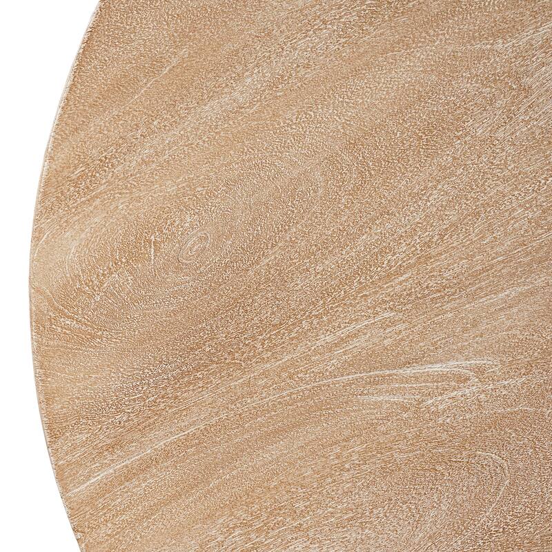 Milan Coffee Table, 32 Inch Round Top, Mango Wood with Sandblasted Natural Brown, Open Sled Base