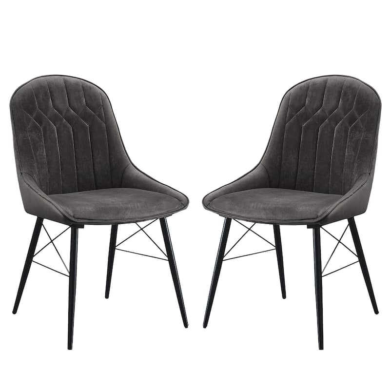 Set of 2 Upholstered Side Chairs in Gray and Black