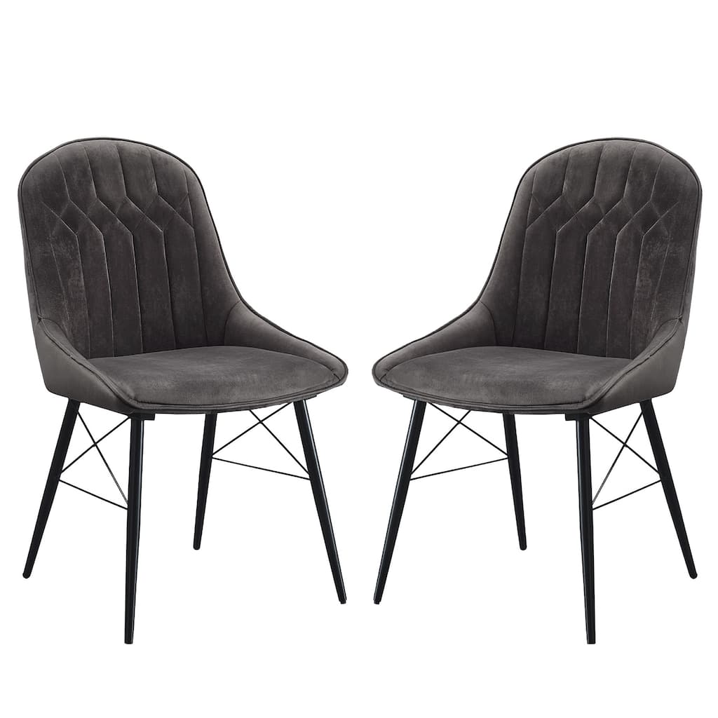 Set of 2 Upholstered Side Chairs in Gray and Black