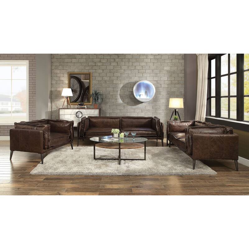 Andre Distress Chocolate Sofa with Metal Tapered Leg