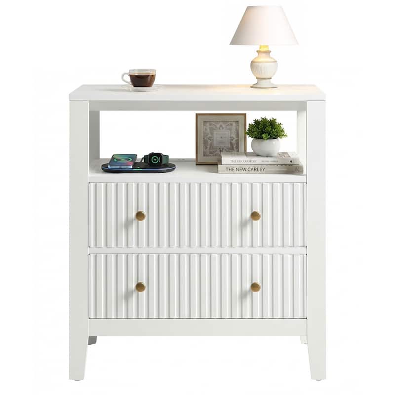 Fluted Nightstand with Charging Station
