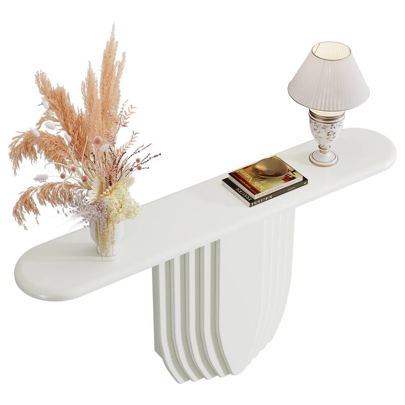 63" Modern Wood Console Table, Geometric Base Entryway Sofa Table for Entry, Entrance, Foyer