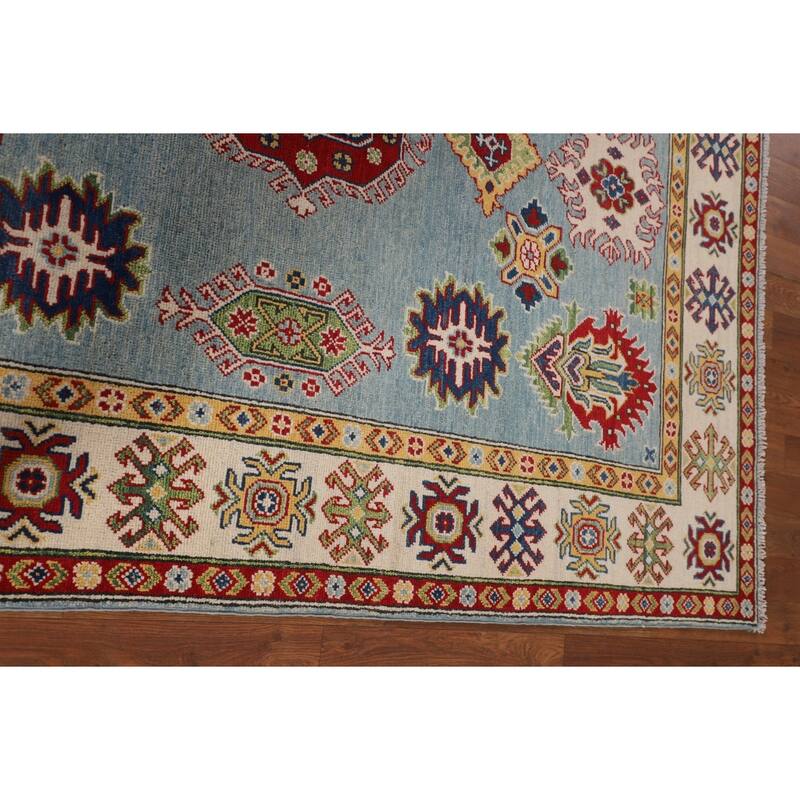 Light Blue Kazak Area Rug Handmade Traditional Wool Carpet - 5'1" x 6'11"