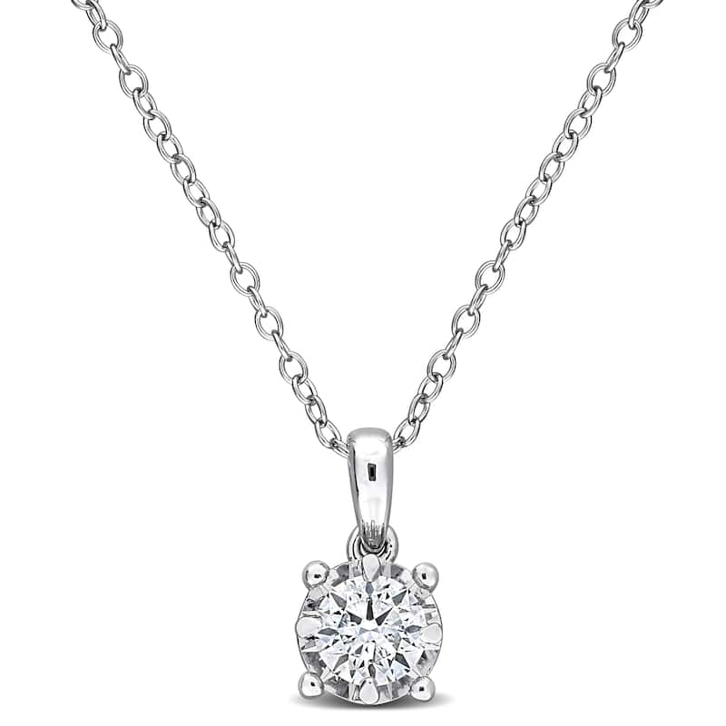 Miadora Sterling Silver Lab Grown Diamond Solitaire Necklace 1/10 to 1ct tw (GH VS1;VS2) - 0.5