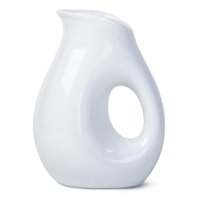 Small Whiteware Oval Pitcher - 12oz Porcelain Beverage Server, Hand Wash Only, Everyday Use, 5.4" H x 3.5" L x 3.1" W