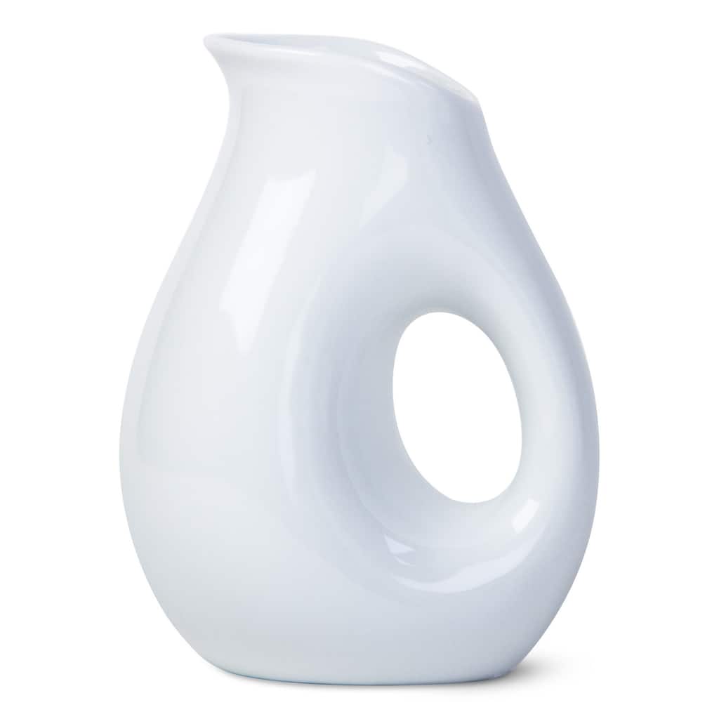 Small Whiteware Oval Pitcher - 12oz Porcelain Beverage Server, Hand Wash Only, Everyday Use, 5.4" H x 3.5" L x 3.1" W