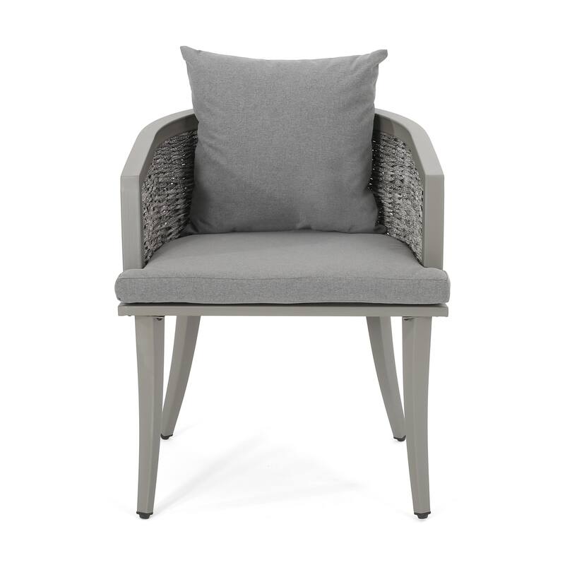 Ruble Accent Chair Set of 2, Gray Waterproof Fabric, Outdoor Rattan, Iron