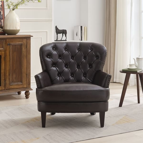 slide 2 of 11, Tafton Oversized Brown Leather Tufted Club Chair by Christopher Knight Home Brown