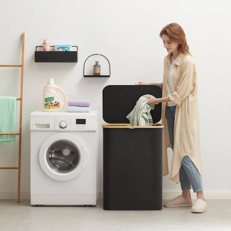 150L Laundry Basket with Lid, Clothes Hampers with Bamboo Handles and 2 Removable Laundry Bags,Large Foldable Laundry Hamper