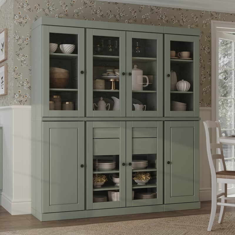Palace Imports 100% Solid Wood Kitchen China Cabinet Pantry with Glass or Solid Wood Doors and 2-Drawer Kit - 65" x 71.5"