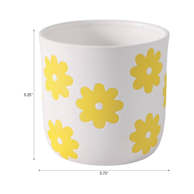 Stoneware Ceramic Planter Raised Floral Design Modern Decorative Pot