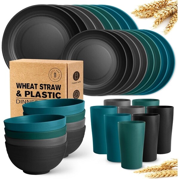 32-Piece Kitchen Plastic Wheat Straw Dinnerware Set, Service for 8
