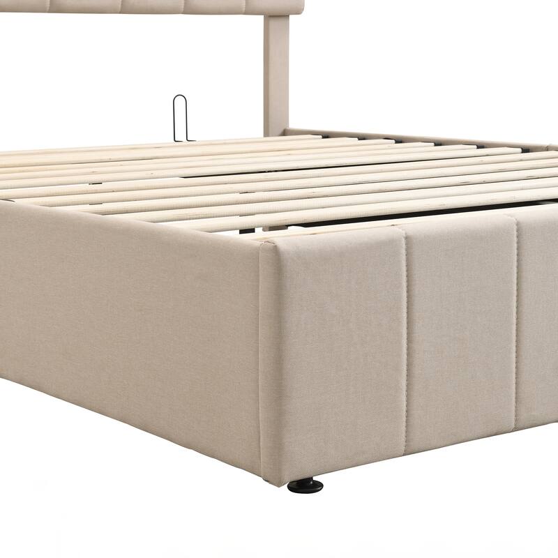 Queen size Upholstered Platform bed with a Hydraulic Storage System