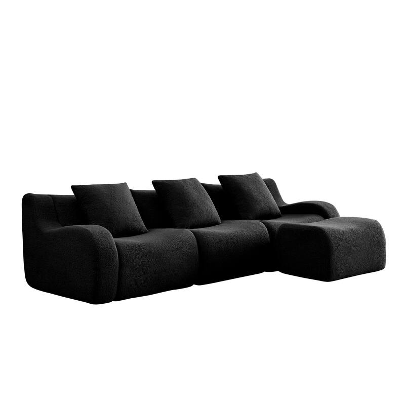 Anmytek Modern 3-Seat Chaise Sofa - High-Quality Teddy Fabric