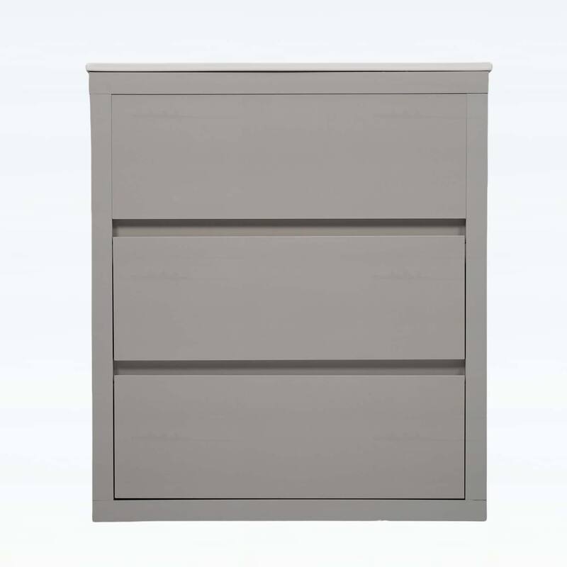30 Inch Freestanding Bathroom Vanity with Ceramic Sink,2 Full-Extension Drawers - Gray