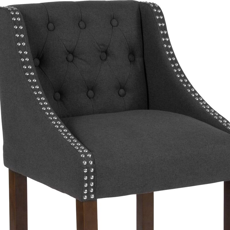 Transitional Tufted Upholstered/Walnut Finish Counter Stool (Set of 2)