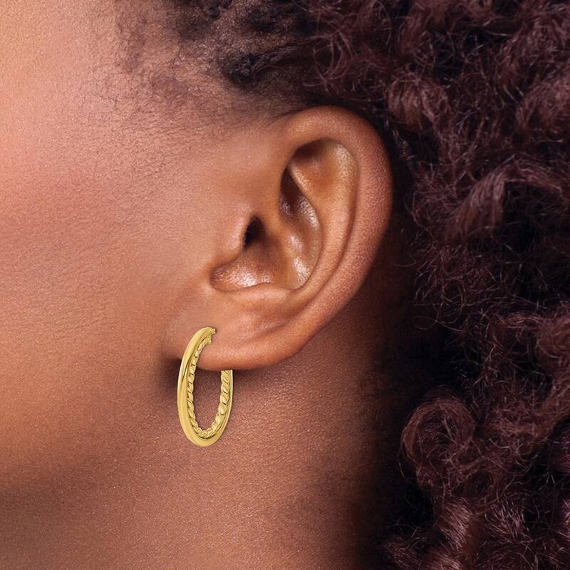 Curata 14k Yellow Gold Polished Twist J hoop Post Earrings - 23x18.29mm