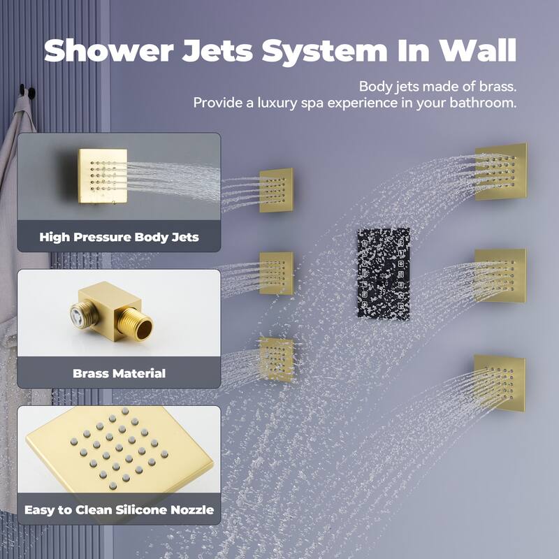 Luxury Shower System, 64-Color LED Music Multi-Function Thermostatic Shower Faucet Set with 6 Body Jets & Handheld Shower Head