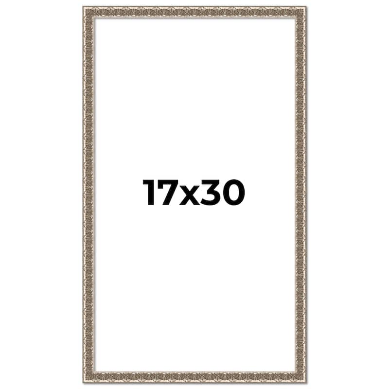 17x30 Frame Silver Versailles Ornate Solid Wood Picture Frame | 1 Inch
