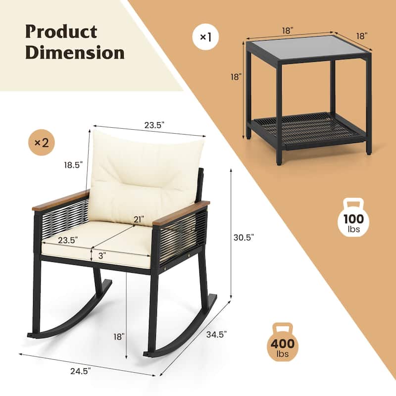 Costway 3 PCS Outdoor Rocking Bistro Set with 2-Tier Coffee Table, - See Details
