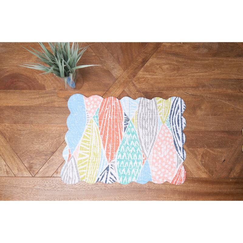 Surfside Sound Scalloped Placemats Set of 6 Nautical Design Beach, 13" x 19" - Multicolored