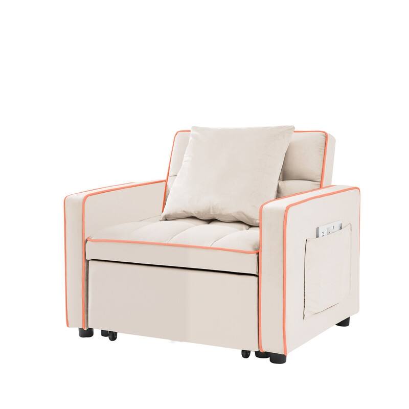 3 In1 Upholstered Sleeper Sofa with Poll out Bed,Adjustable Back and Side Pockets