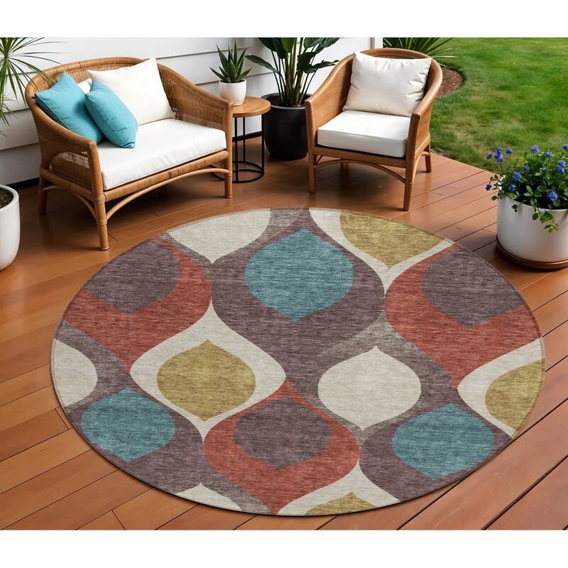 HomeRoots Ogee Transitional Rectangle Outdoor Rug - 8' Round